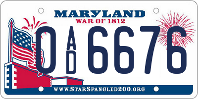 MD license plate 0AD6676