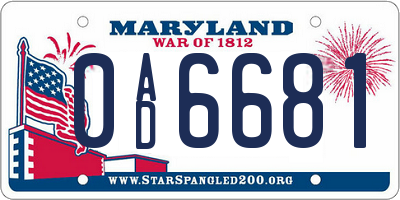 MD license plate 0AD6681
