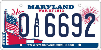 MD license plate 0AD6692
