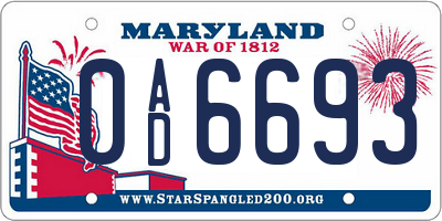 MD license plate 0AD6693