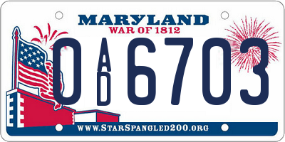 MD license plate 0AD6703