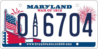 MD license plate 0AD6704