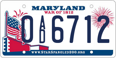 MD license plate 0AD6712