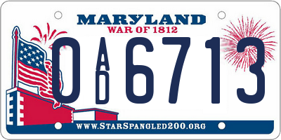 MD license plate 0AD6713