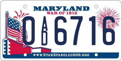 MD license plate 0AD6716
