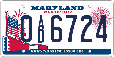 MD license plate 0AD6724