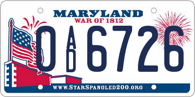 MD license plate 0AD6726