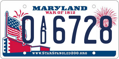 MD license plate 0AD6728