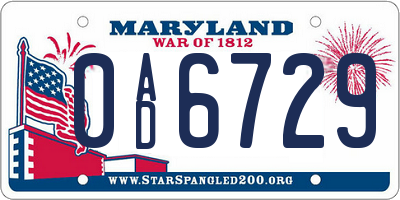 MD license plate 0AD6729