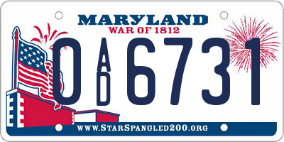 MD license plate 0AD6731