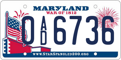 MD license plate 0AD6736