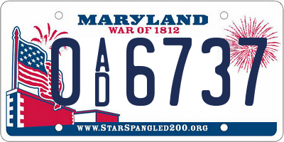 MD license plate 0AD6737