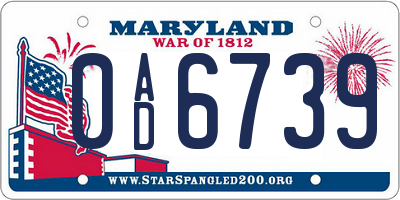 MD license plate 0AD6739
