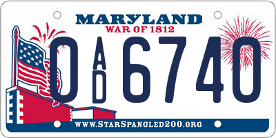 MD license plate 0AD6740
