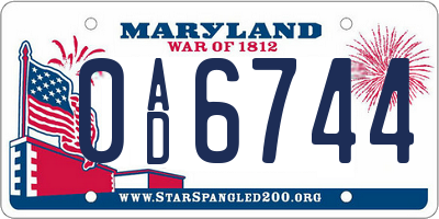MD license plate 0AD6744