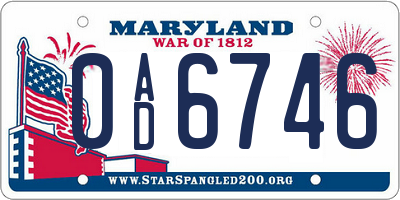 MD license plate 0AD6746