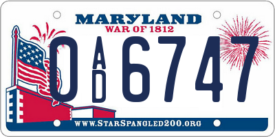 MD license plate 0AD6747