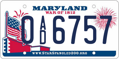 MD license plate 0AD6757