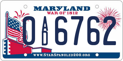 MD license plate 0AD6762