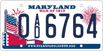 MD license plate 0AD6764