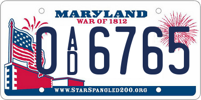 MD license plate 0AD6765