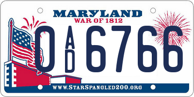 MD license plate 0AD6766