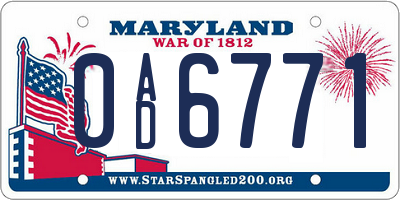 MD license plate 0AD6771