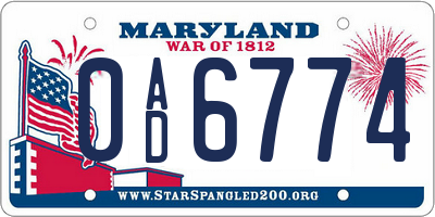 MD license plate 0AD6774