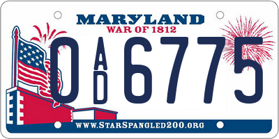 MD license plate 0AD6775