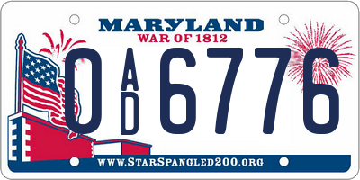 MD license plate 0AD6776