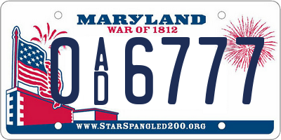 MD license plate 0AD6777