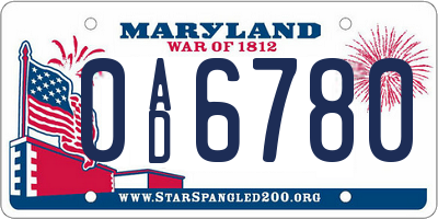 MD license plate 0AD6780