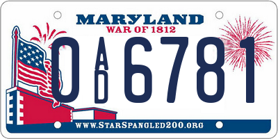 MD license plate 0AD6781