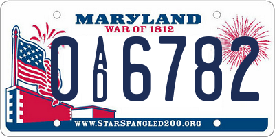 MD license plate 0AD6782