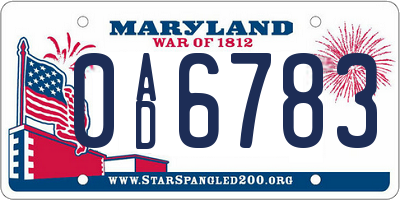 MD license plate 0AD6783