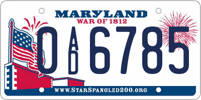 MD license plate 0AD6785