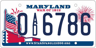 MD license plate 0AD6786