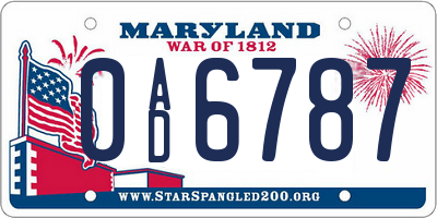 MD license plate 0AD6787