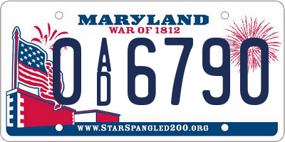 MD license plate 0AD6790