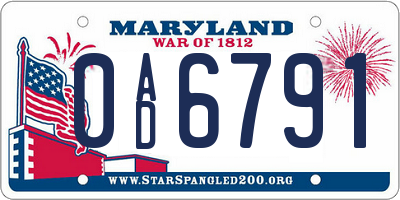MD license plate 0AD6791