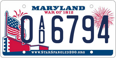 MD license plate 0AD6794