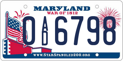 MD license plate 0AD6798