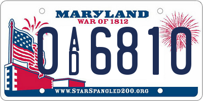 MD license plate 0AD6810