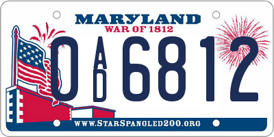 MD license plate 0AD6812