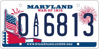 MD license plate 0AD6813