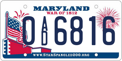 MD license plate 0AD6816