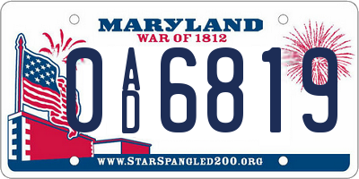 MD license plate 0AD6819