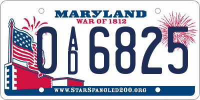 MD license plate 0AD6825