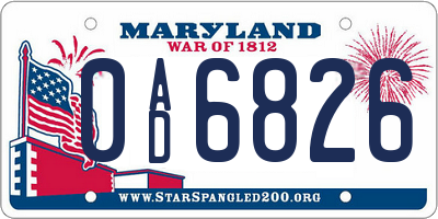 MD license plate 0AD6826