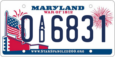 MD license plate 0AD6831